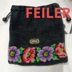 FEILER フェイラー 巾着 ポーチ 花柄　ブラック