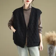 カジュアル 大きいサイズ 袖なし Vネック トップス ベスト 無地＆シンプル