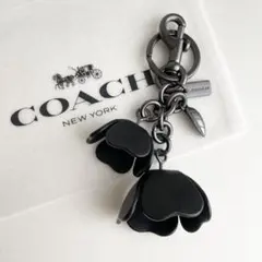 コーチ COACH バッグチャーム ティーローズ フローラル ブラック ほぼ新品