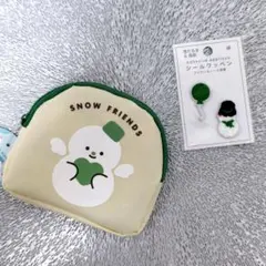 雪だるま 緑 ２種 ダイカットポーチ シール ワッペン スノーコア スノーマン