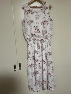 花柄 ノースリーブ ワンピース ウエスト紐