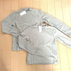 リブ　ハイネック長袖　フリース　カットソー　ベージュ　140.160