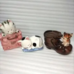 ネコとイヌの陶器貯金箱3個セット