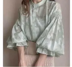 FILLOU フラワージャガードシアーシャツ ライトグリーン