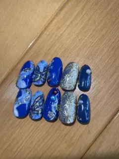 ネイルチップ 10個セット 青系 マーブル