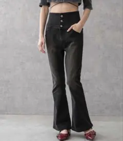 WEGO ハイウエストストレッチフレアデニムパンツ