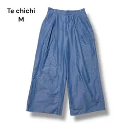 テチチ　ワイドパンツ　Ｍ　ブルー　光沢　無地　オフィスカジュアル