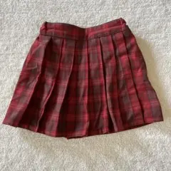 キッズ チェック柄 プリーツスカート レッド　キュロット