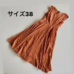 レトロ　ドット　水玉柄　ノースリーブワンピース