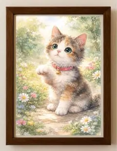 【水彩画アート】光さす小径のまねき猫 2L版写真用紙