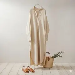 アーバンリサーチ　М　Ｌ　長袖ロングワンピース　ベージュ　シャツワンピース　無地