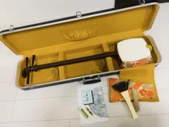 三味線　中棹　バチ　バチ収納ケース　ハードケース　セット　破れあり 三味線 中棹 バチ バチ収納ケース ハードケース セット 破れあり