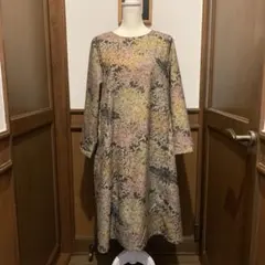 着物リメイク　葉柄グラデーション の　Aラインワンピース（ハンドメイド）