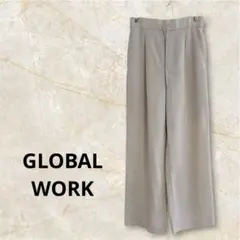 グローバルワーク リネン混リラックスワイドパンツ グレージュ S ストレート