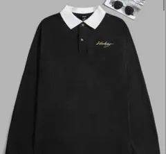 黒 長袖ポロシャツ 白襟 金刺繍