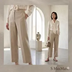 S MaxMara【42】リネンワイドパンツ ベージュ 通勤 外出 ルーマニア製のサムネイル