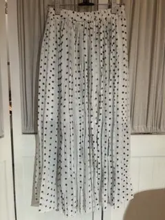ドット柄プリーツロングスカート ウエストゴム