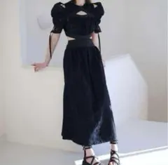 スナイデル　スイッチング　デコルテ　オープン　ワンピース ブラック 黒 ロング