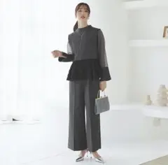 バックリボントップス＆ペプラムオールインワンセットアップ