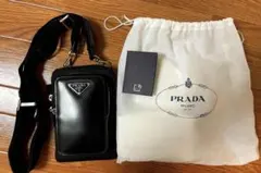 【美品・鑑定済】PRADA プラダ スマホショルダー レザー 黒 保存袋付