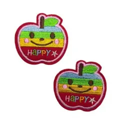 2個セット 刺繍ワッペン にこちゃん りんご HAPPY［HARE］NK028