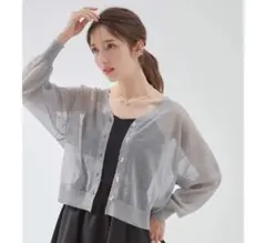 クチュールブローチ シアーカーディガン グレー 長袖 38 パールボタン