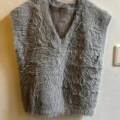 GRL ファー仕上げ ニットベスト グレー