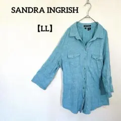 ✨️美品✨️SANDRA INGRISH 【LL】水色 五分袖シャツ 胸ポケット