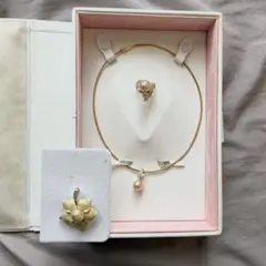 【美品】白蝶真珠 ネックレス・リング・ペンダント兼ブローチ3点セット 18k