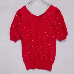 ミッシュマッシュ 【ウール混】ドット柄 半袖Vネックニット(M) 赤のサムネイル