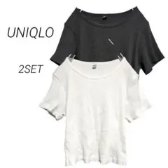 【ユニクロ】リブクロップドT 2枚セット リブTシャツ 半袖 ホワイト ブラックのサムネイル