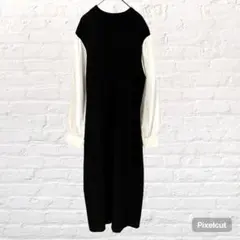 12282ナチュラルビューティーベーシック ドッキングロングワンピース M黒