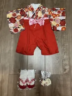 chil2 赤 花柄 着物風ロンパース 80