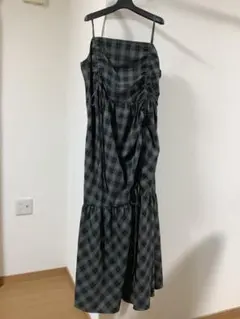 ひ*ん様 未使用品　グリーンチェック柄キャミソールロングワンピース　LL