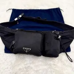 PRADAプラダ 三角ロゴ 白タグ ボディバッグ ウエストポーチ 巾着 黒
