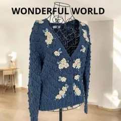 WONDERFUL WORLD 金子功　立体フラワーモチーフ ニットカーディガンのサムネイル
