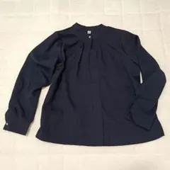 LACE LADIES とろみブラウス ネイビー M 長袖 スタンドカラー 美品のサムネイル