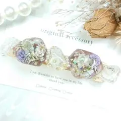 1846＊ハンドメイド♡押し花のバレッタ　鉱石