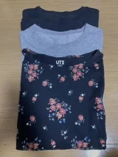 UNIQLO3枚セット メンズSドライカラーTシャツブラックグレー,UT花柄