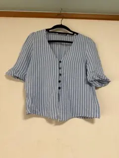 【美品】ZARA trf レーヨン100% ストライプ柄 フリル袖ブラウス Sのサムネイル