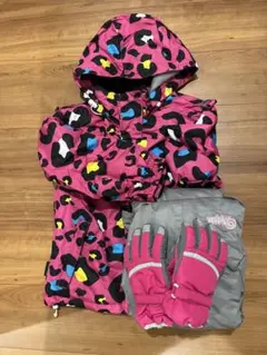 AIRWALK スキーウェア　130 ピンク　レオパード　パンツセット　手袋
