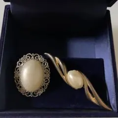 ブローチ2点セット　コサージュ ゴールド シルバー アクセサリー ヴィンテージ