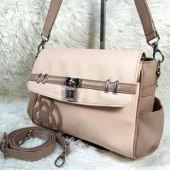 クレイサス バイカラー ハンドバッグ ショルダーストラップ付き ピンクベージュ