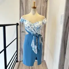 J21139﻿ 新品 M ブルー 花柄 JEWELS キャバドレス オフショ