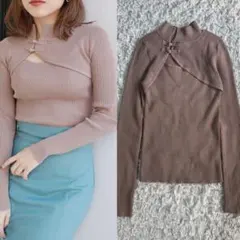 【美品】MURUA ムルーア チャイナタイトニット free ベージュ