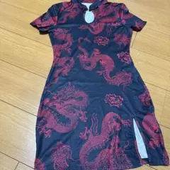 SHEIN チャイナドレス ドラゴン柄 ブラック レッド Sのサムネイル