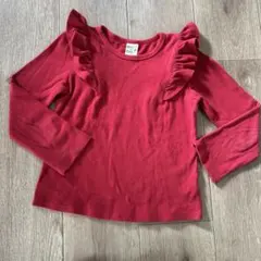 赤 肩フリル付き 長袖カットソー