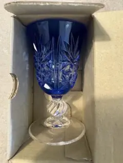 【未使用】KAMAY 青いクリスタルカットグラス カメイガラス