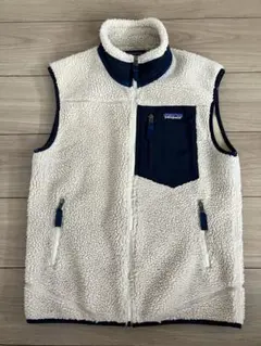 Patagonia フリースベスト XS ホワイト/ネイビー