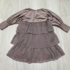100cm ベロア3段フリルワンピース　キラキラ